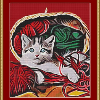 Wool And Kitten Cross Stitch Pattern