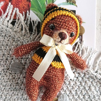 Crochet bear Bear little toy Bear bee costume Children's toy Fluffy bear Palm toy  First birthday Amigurumi Gift from Ukraine