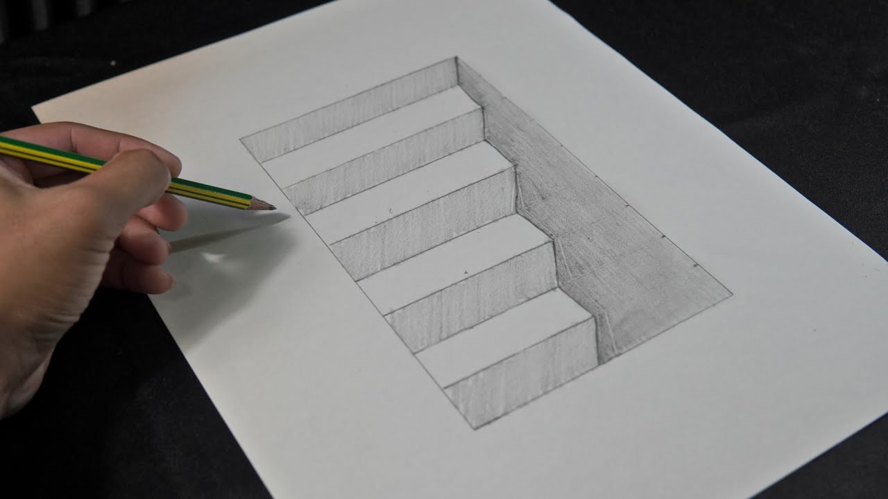 Easy Drawing How to Draw a 3D Stairs Illusion - 3D Trick Art #drawingtutorial #3dart
