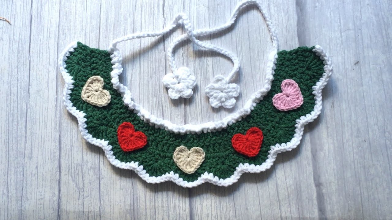 #84 Handmade Knit pet bandana with hearts Easy Cat Collar Crochet Tutorial