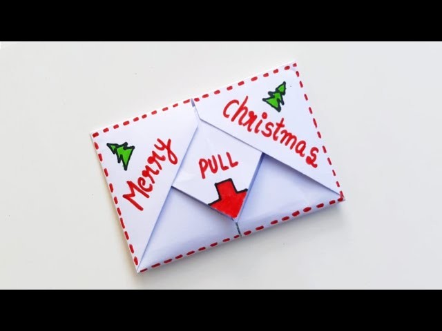 DIY-Pull Tab Origami Envelope Card || Christmas Card making || Letter Folding Origami||Greeting Card