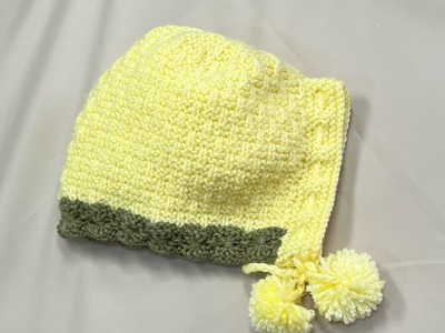Hand knitted bonnet (cap topi) for ages (6-12) months old step by step tutorial