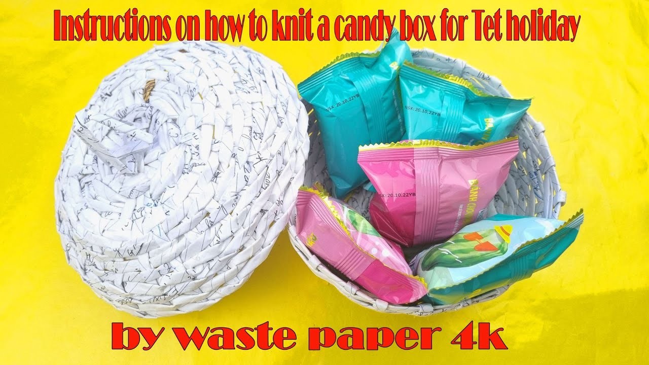 Instructions on how to knit a New Year's candy box with waste paper 4K _ Hàn Quang DIY