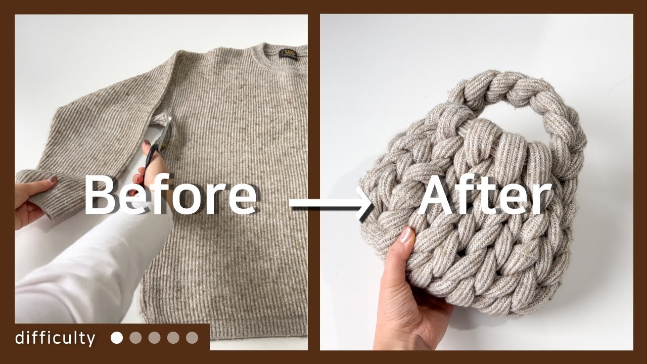 Making a Giant Yarn Bag with Hand Knit, Chunky PurseㅣFinger knitting, Upcycle & Recycle fashion