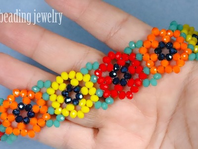 Beautiful flower bracelet with rondolle crystal easy to make for beginners