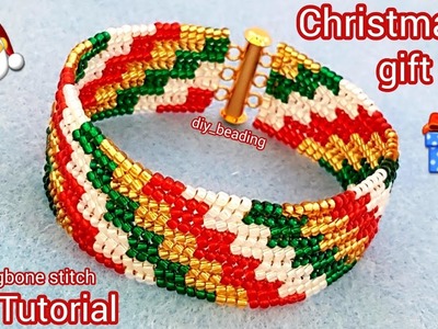 ????Christmas gift idea.Herringbone stitch bracelet.Christmas jewelry.Handmade jewelry.DiyBeading