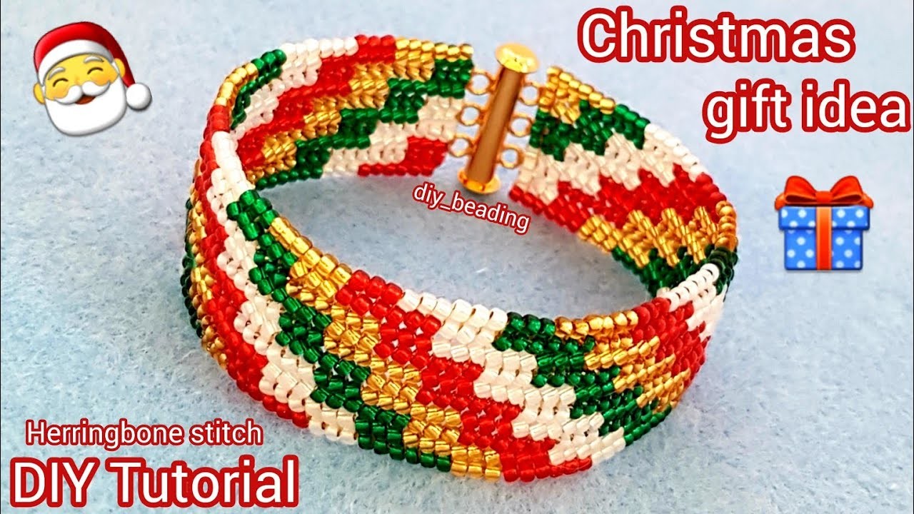 ????Christmas gift idea.Herringbone stitch bracelet.Christmas jewelry.Handmade jewelry.DiyBeading