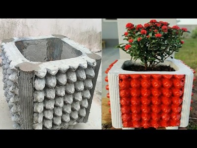 Creative Cement Flower Pots From Eggs Tray - DIY Cement Pots Making At Home