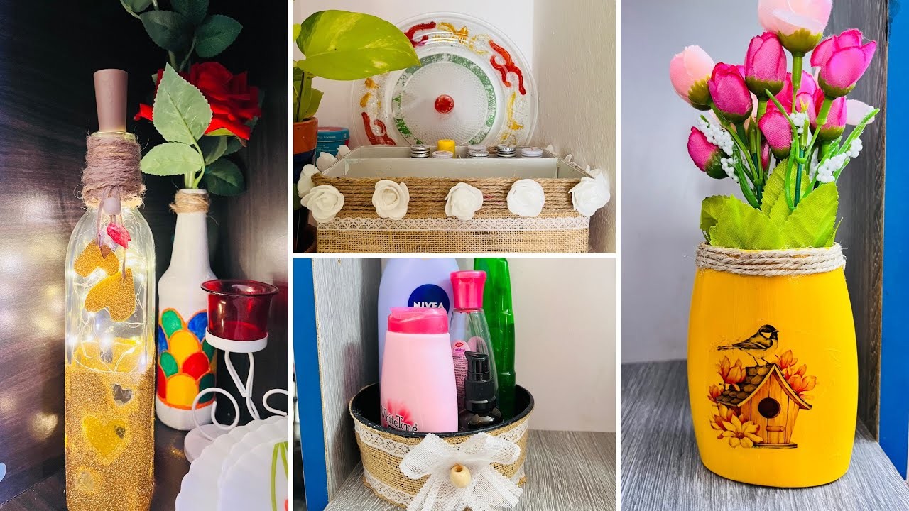 DIY Home Decor Ideas with cardboard| DIY flower vase| DIY storage Box| DIY bottle lamp
