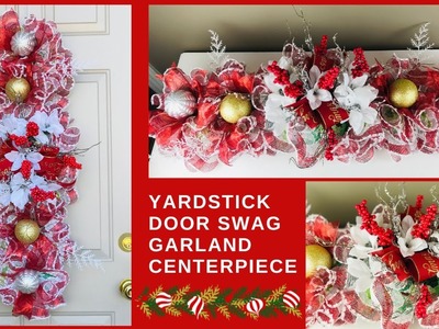 DOLLAR TREE HIGH END CHRISTMAS YARDSTICK DOOR SWAG GARLAND CENTERPIECE WREATH DIY EASY INEXPENSIVE