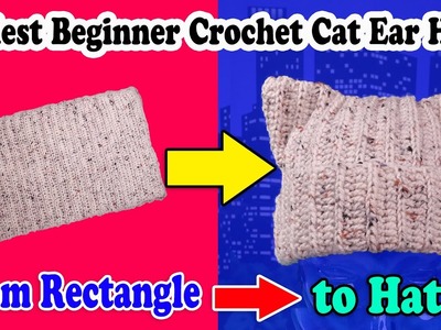 Easiest Beginner Crochet Cat Hat - How To Make An Easy Crochet Cat Ear Beanie From a Rectangle