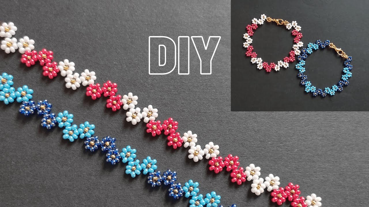 Flower beaded bracelet, diy how to make flowers bracelet with beads