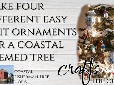 Four different patterns for beginner knitters for knit balls for a fisherman-themed nautical tree