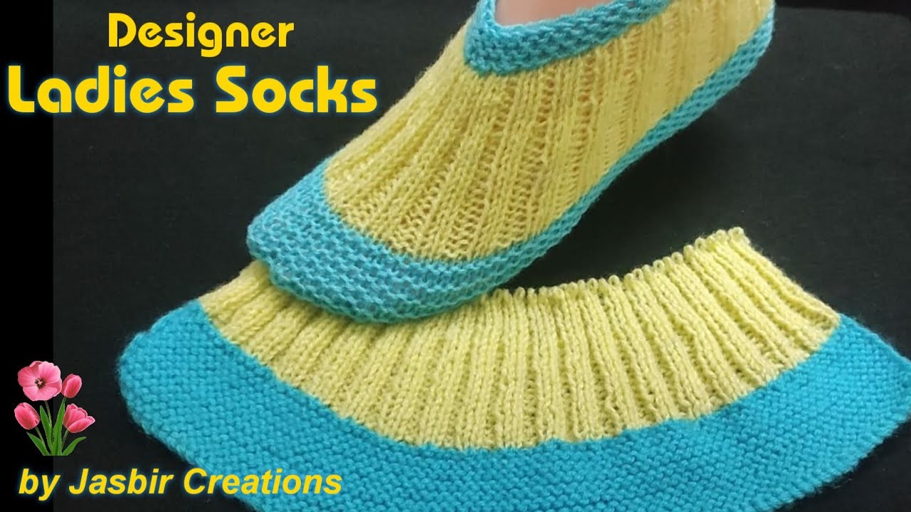 Knitting Two Colours Ladies.Girls Designer Socks.Boots : 6-7 No. (Hindi) Jasbir Creations.