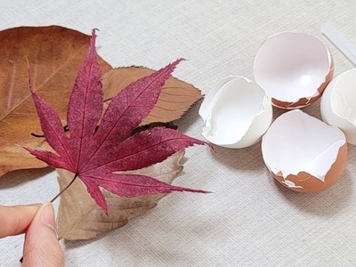 Leaf and eggshell, yarn. You'll be speechless this amazing idea. DIY recycling craft ideas