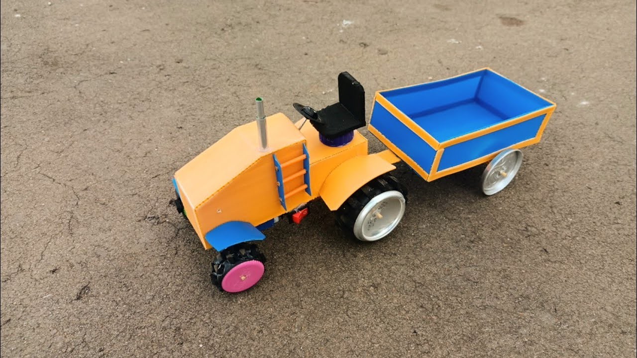 Make an Amazing Tractor ???? with Trolley from Can and Plastic - DIY Cars at Home