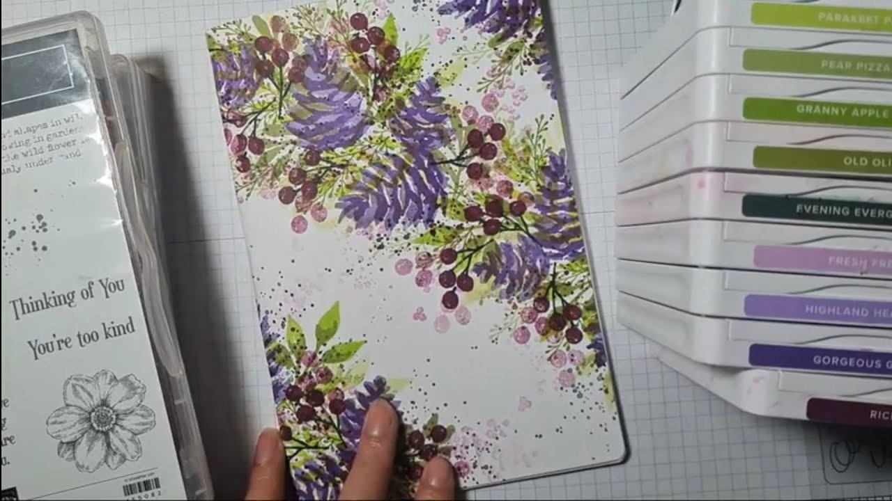 Purple Pinecones on a STAMPED one sheet wonder to MAKE A NOTEBOOK COVER #artfulstampin