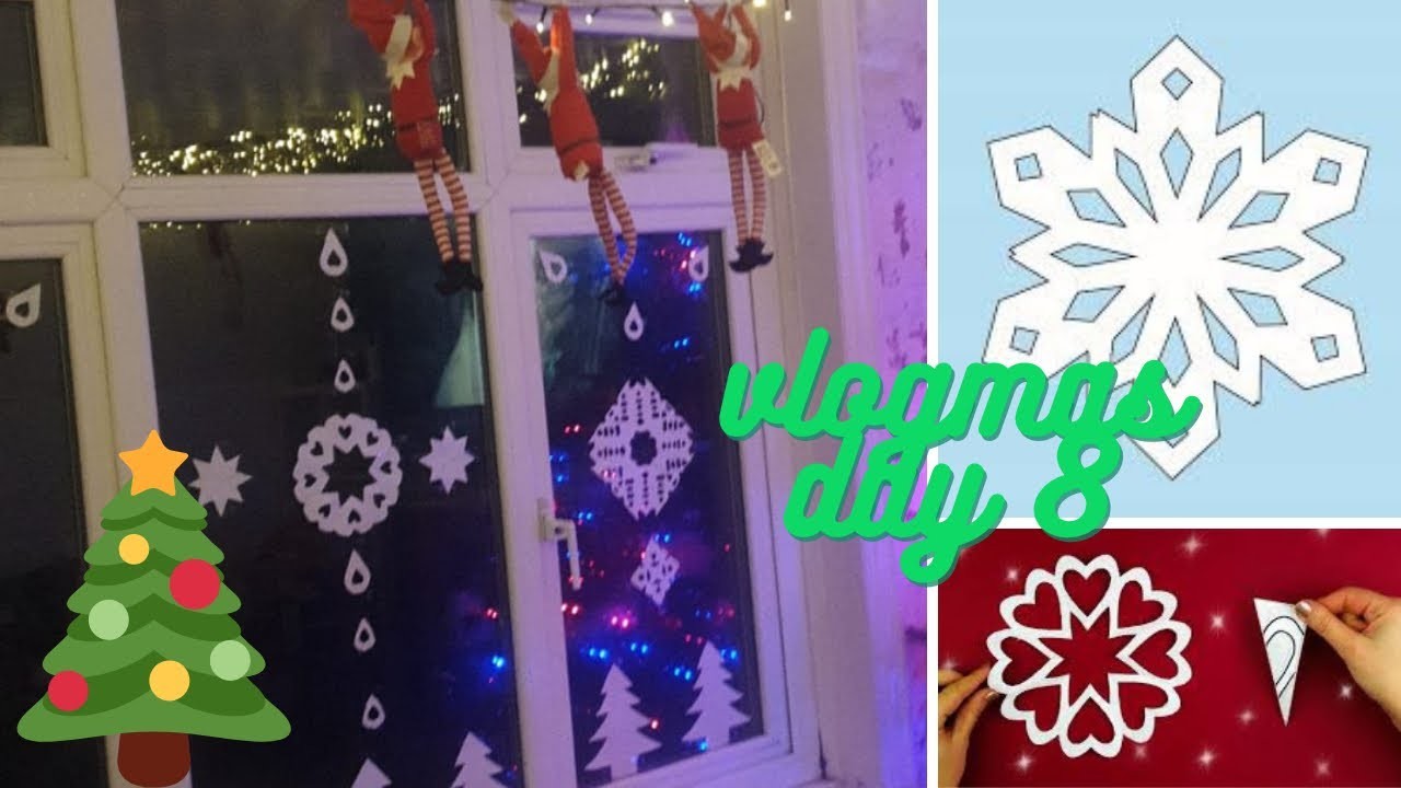 Vlogmas day 8 - diy paper snowflakes | winter window snow scene (Xmas crafts for kids).