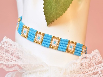 Bule Square Beaded Bracelet