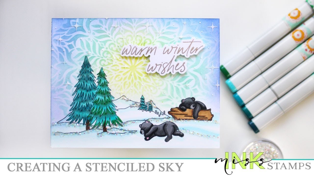 Creating a Stenciled Sky: Sleeping Bears Card