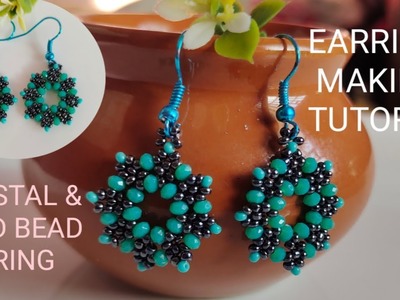 Crystal earring making at home||seed bead earring||earring making tutorial