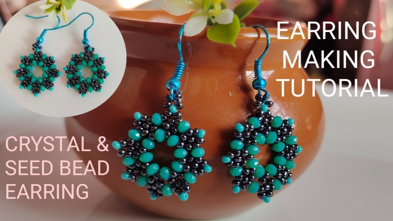 Crystal earring making at home||seed bead earring||earring making tutorial