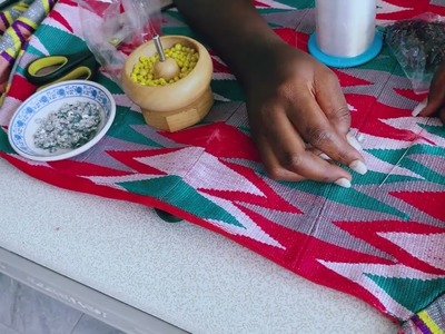How to bead a kente  slit from scratch( long pencil skirt)