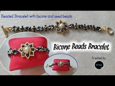 How to make beaded bracelet with bicone and sees beads | tutorial gelang dari manik kristal bicone