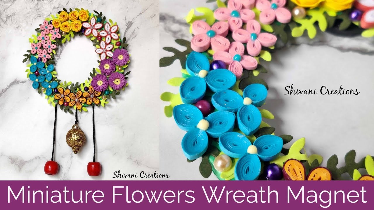 Miniature Quilled Flowers Wreath. Quilling Flower Wreath Fridge Magnet. Christmas Decoration Ideas