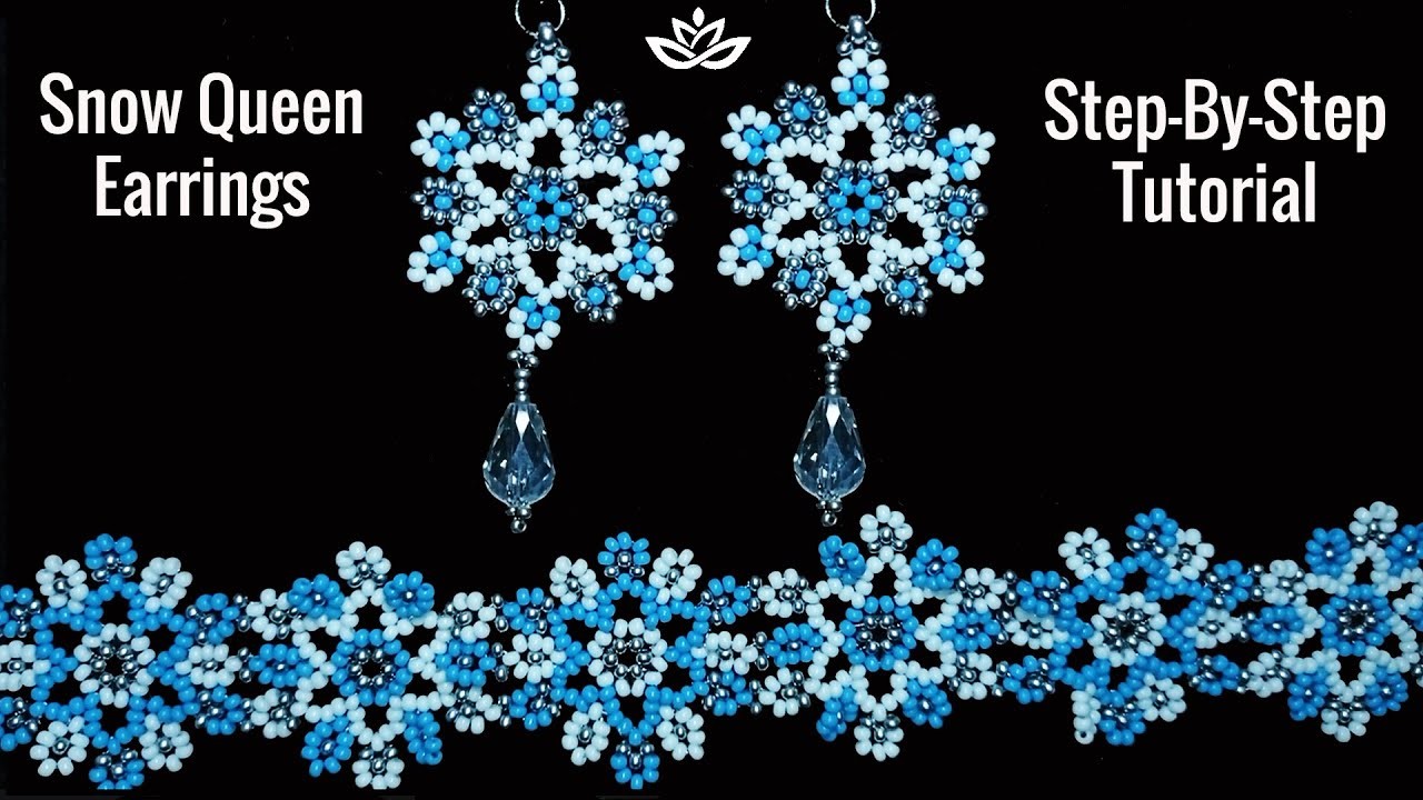 Snow Queen Frosty Flowers Earrings - Tutorial. How to make beaded snowflakes? || DIY