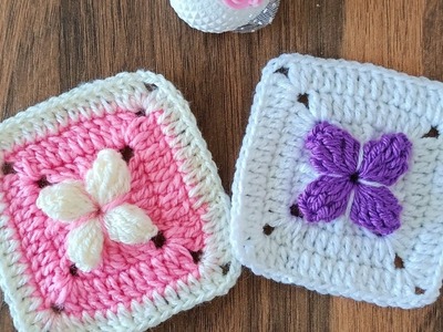 Crochet 3D blanket motif Granny Square Battaniye Motifi