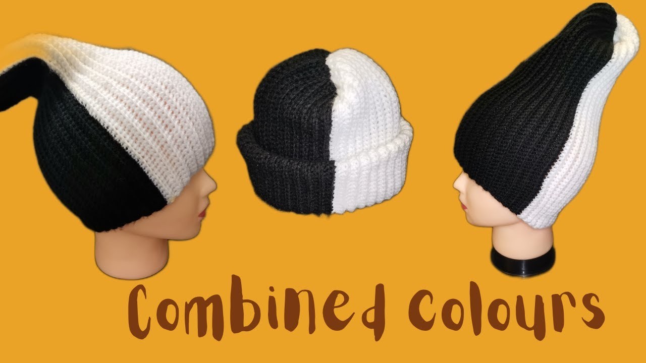 Crochet Colour Switching | Black and white beanie crochet