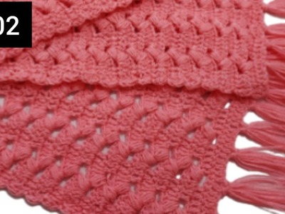 Crochet puff -cluster stitch wala easy muffler, stole, shawl design-402