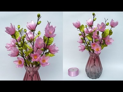 DIY | Magnolia Flower From Satin Ribbon | How To Make Satin Ribbon Flower Easy