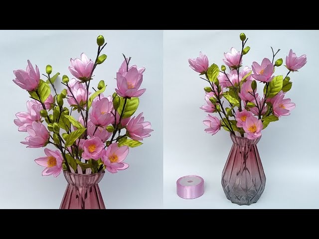 DIY | Magnolia Flower From Satin Ribbon | How To Make Satin Ribbon Flower Easy