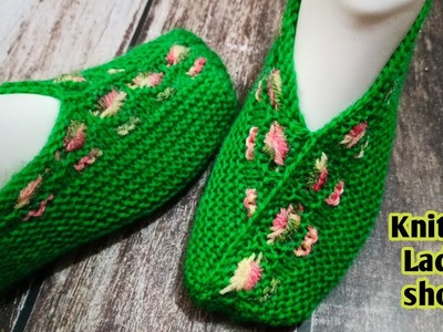 Flower pattern ladies Juti | Easy Knitting ladies shoes | Knit slippers