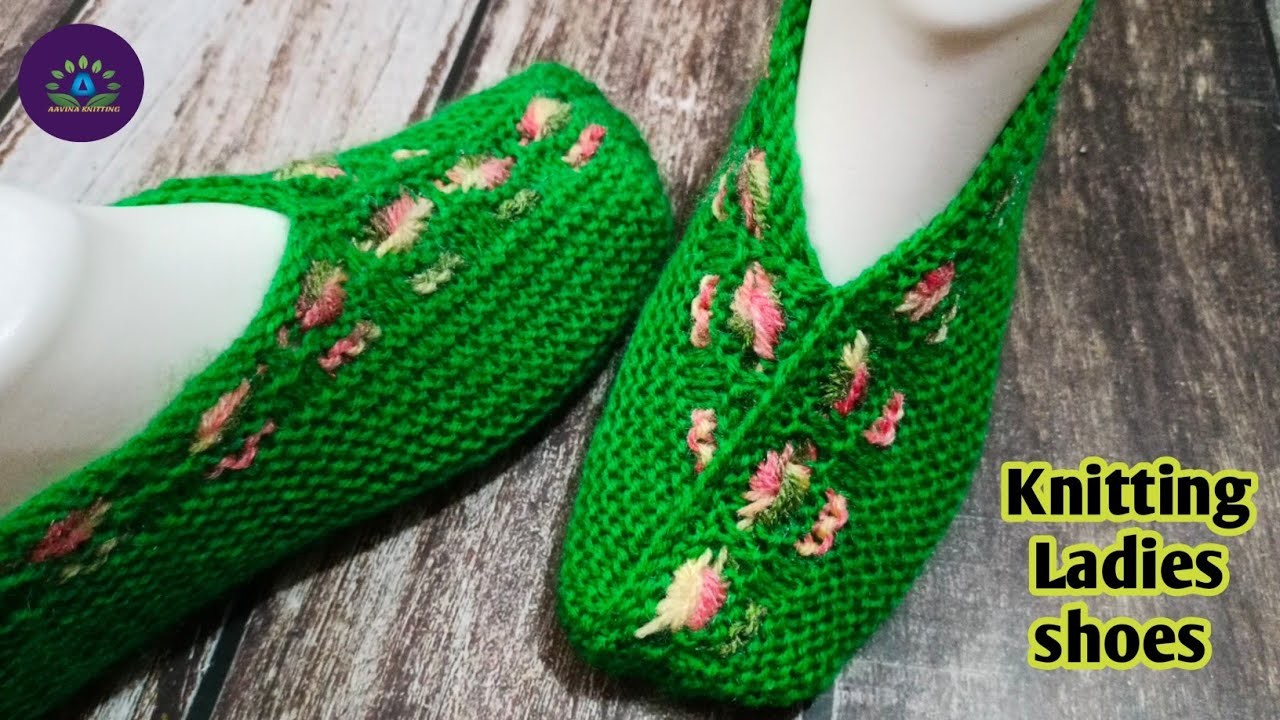 Flower pattern ladies Juti | Easy Knitting ladies shoes | Knit slippers