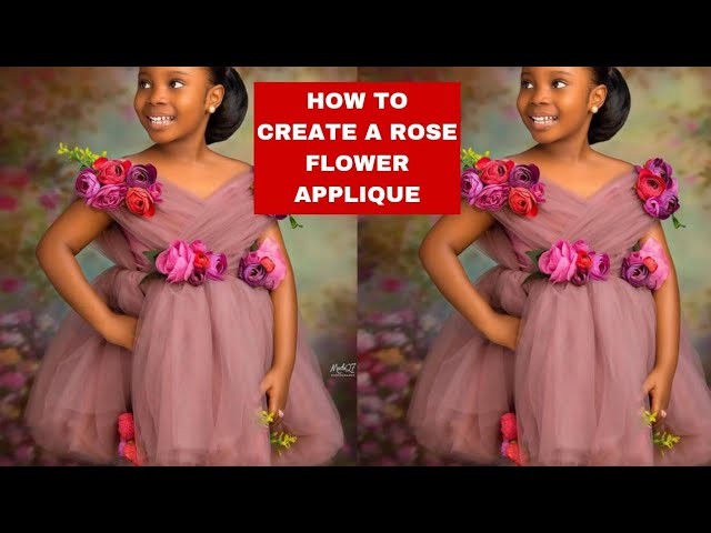 HOW TO CREATE A ROSE FLOWER APPLIQUE FOR THIS TRENDY BALL DRESS.TUTU DRESS#balldress#frocksforgirls