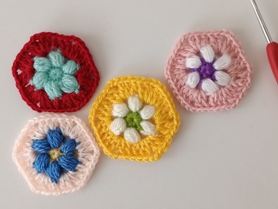 Knit a wonderful blanket with small flowers Crochet Granny Hexagon Battaniye Motifi