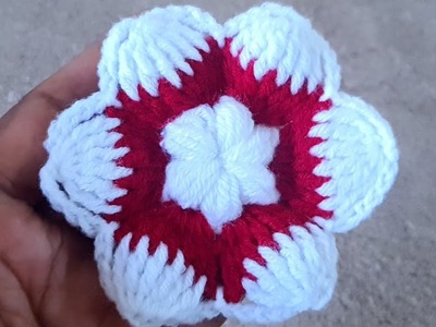 Woolen flower tutorial crochet flower pattern crosia ke design beautiful flower design ????