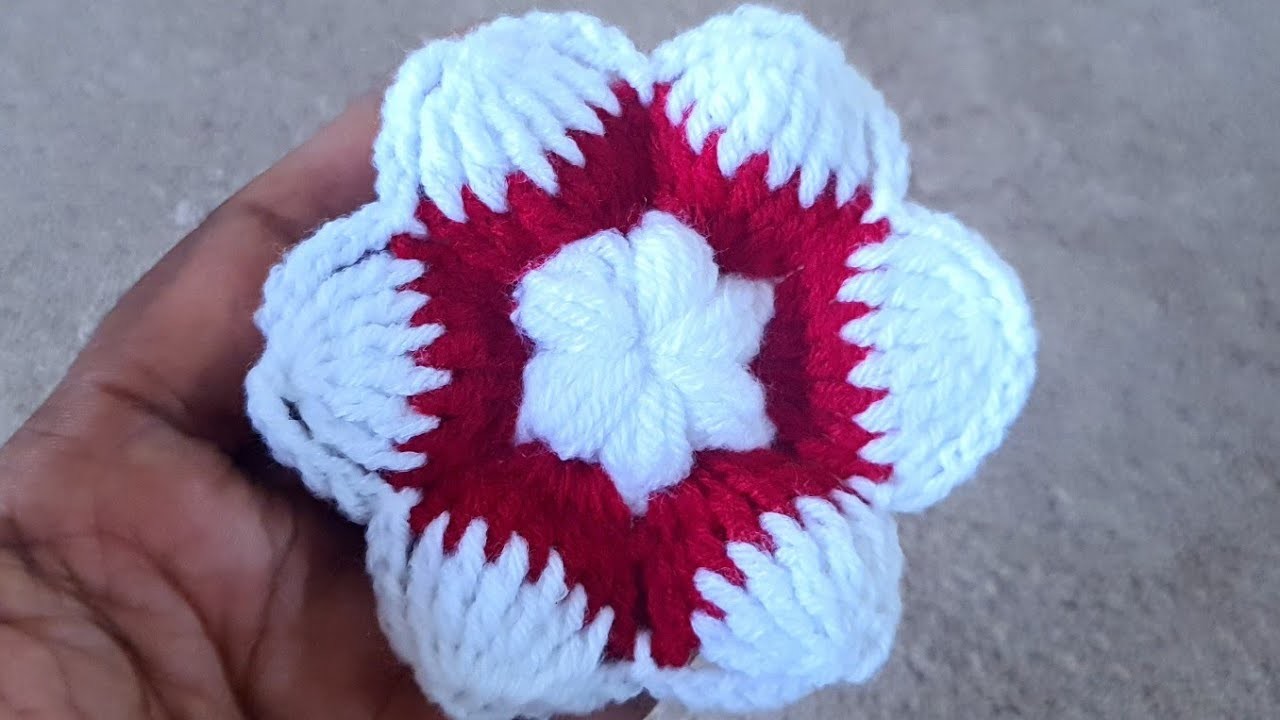 Woolen flower tutorial crochet flower pattern crosia ke design beautiful flower design ????