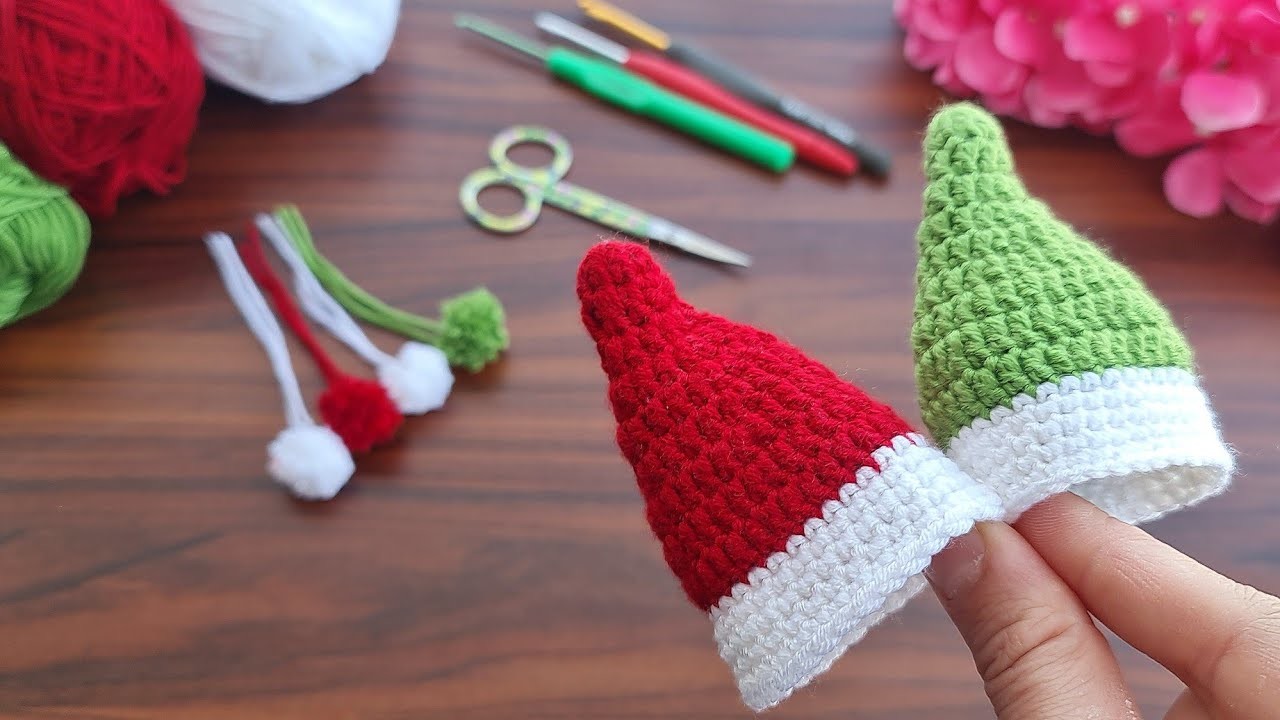 Wow !! Santa hat keychain. Mini Santa Hat. handmade crochet christmas gift. Christmas decoration.