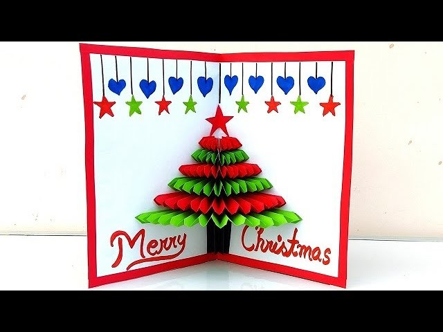 3D Christmas pop up card DIY 2022. Christmas greeting card making easy. Christmas tree card ideas