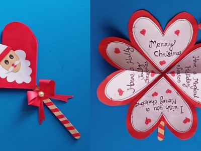 Christmas Greeting Card Making Idea At Home | Handmade Easy Christmas Card | Heart shaped Card Craft