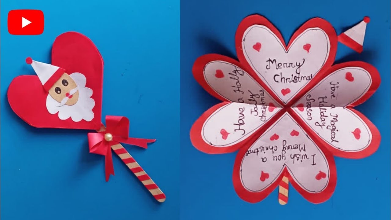 Christmas Greeting Card Making Idea At Home | Handmade Easy Christmas Card | Heart shaped Card Craft