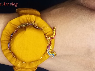 Diy fabric warp elastic bracelet bangles wristband with mini hat charm made from bottle cap_Rooha