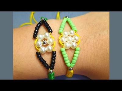 Easy flower bracelet tutorial with crystal. thread bracelet with woven flowers