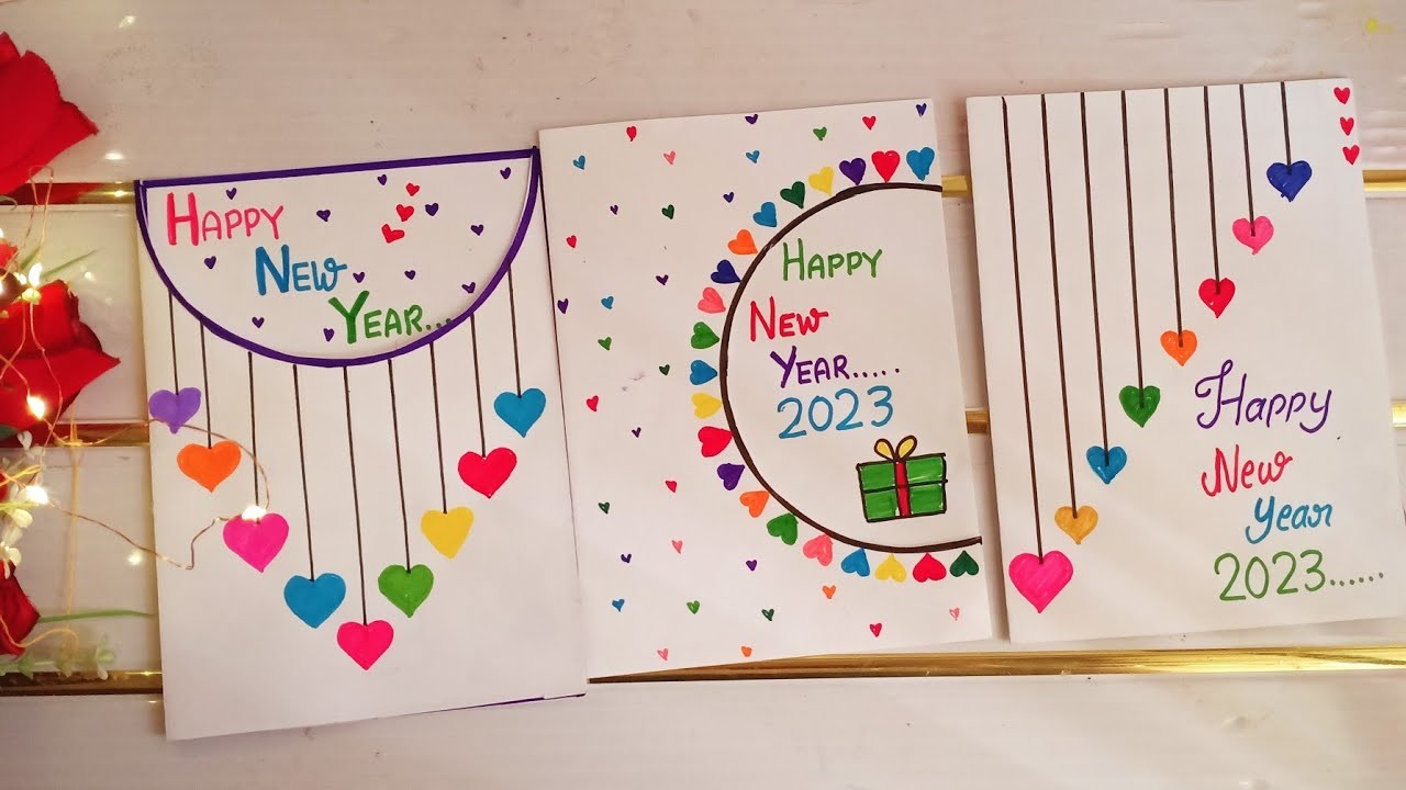 Happy New Year Card 2023. easy and Beautiful new year greeting card. Diy new year card ideas