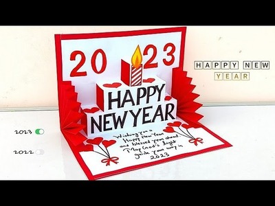 Happy new year card making handmade 2023. DIY New year pop up greeting card. Easy new year card