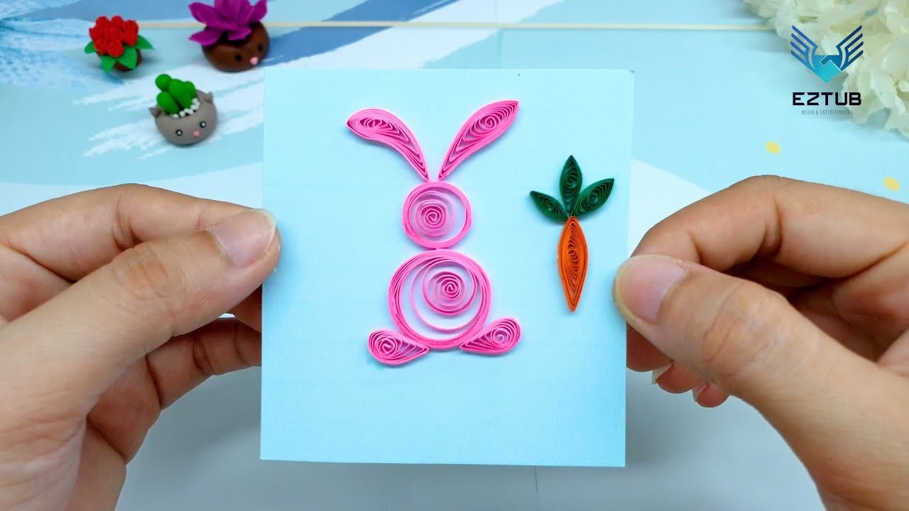 MHTW04 Touristy Quilling Pink Rabbit And Carrot DIY Handmade Tutorial